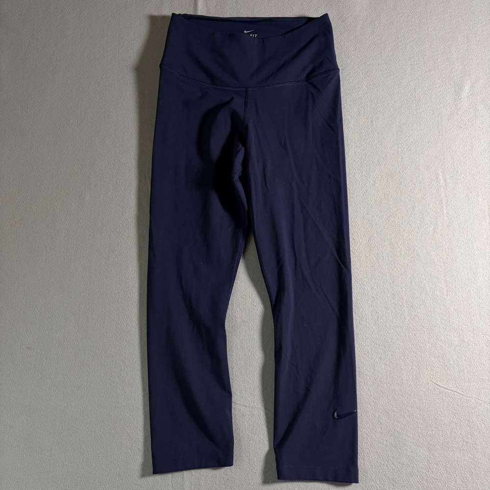 Nike Dri-FIT Womens Navy Blue High‎ Waisted Cropped Leggings Size M